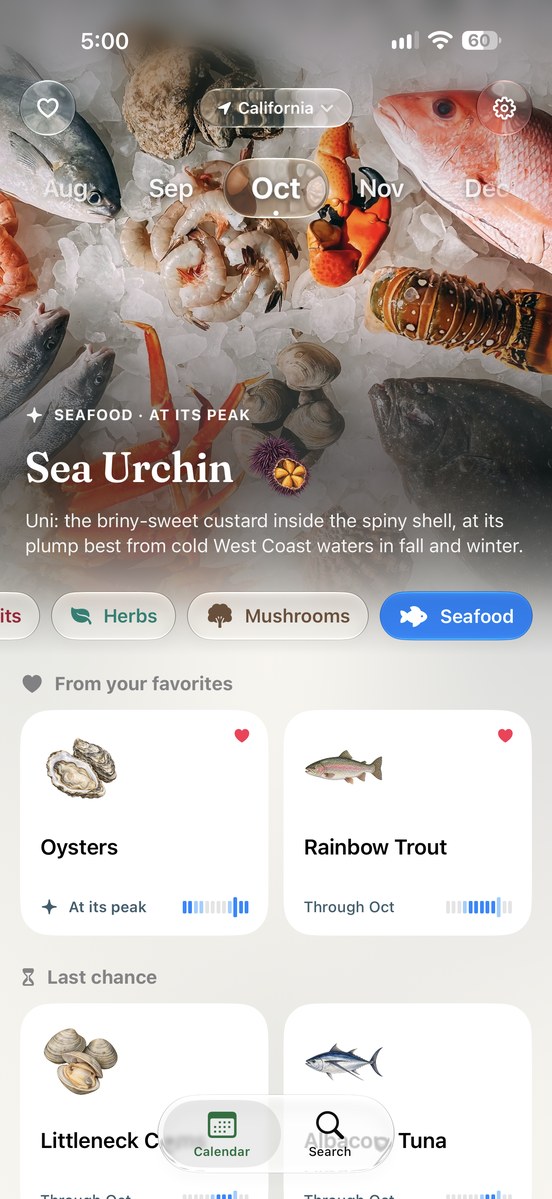Peach & Pea: Seafood calendar featuring sea urchin